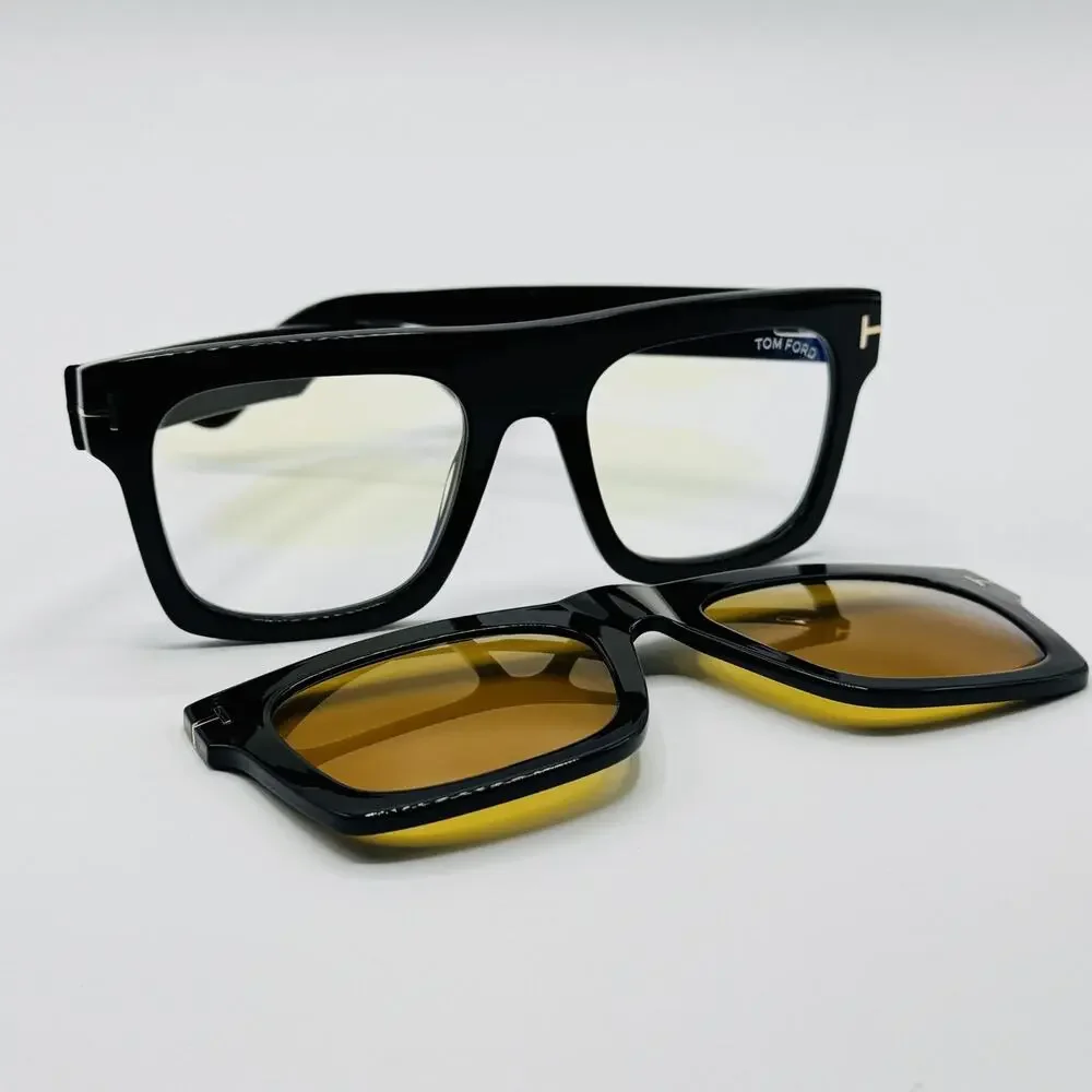 Tom Ford Eyeglasses Frame TF6068-B 001 Black Blue Light Block Clip-On 53-20-145